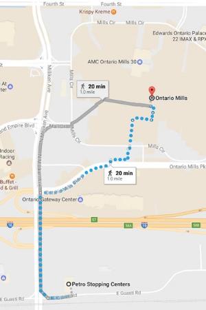 Here's how to walk from the Petro to Ontario Mills Shopping Center